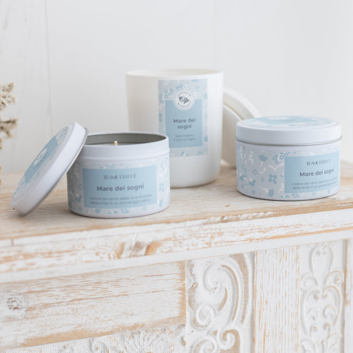 candele in cera di soia mare dei sogni al profumo di sale marino cocco e giglio
